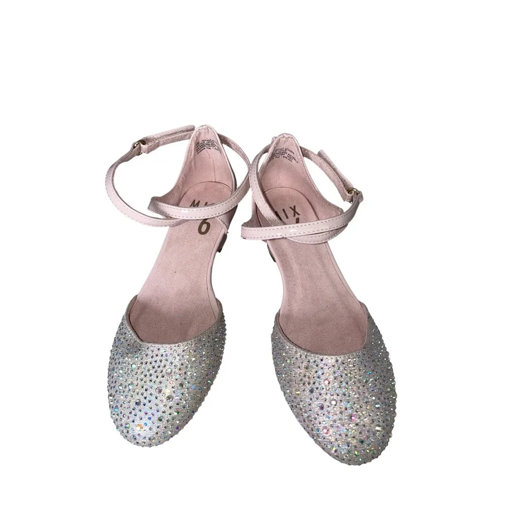 Mix No. 6 Tiffany Kids Pink Rhinestone Wedge Ankle Strap Dress Shoes Size 1M